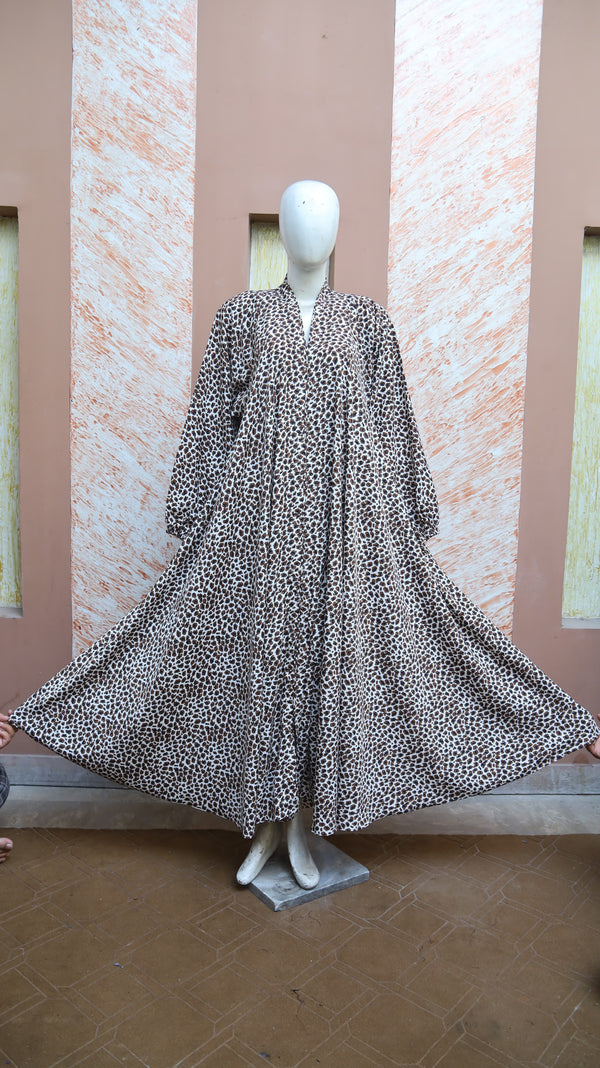 Gray and White Leopards Dotted Abaya for Girls - Sana Cloth House