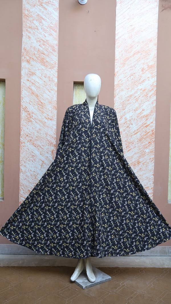 Yellow and White Flower Printed Abaya for Girls - Sana Cloth House