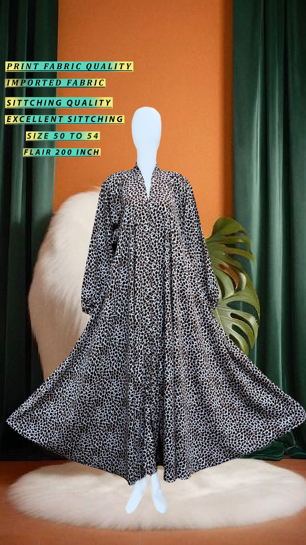 Gray and White Leopards Dotted Abaya for Girls - Sana Cloth House